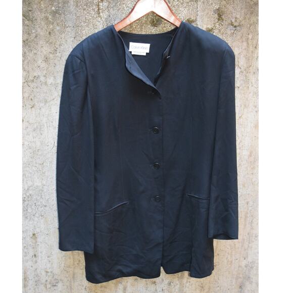 Vintage Calvin Klein 100% Silk Black Longline Jacket Women’s Size 6 - Picture 1 of 4